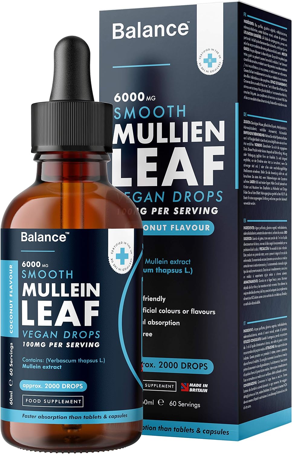 Balance Mullein Leaf Liquid Drops - 60ml - 2 Month Supply - High Strength - Vega...