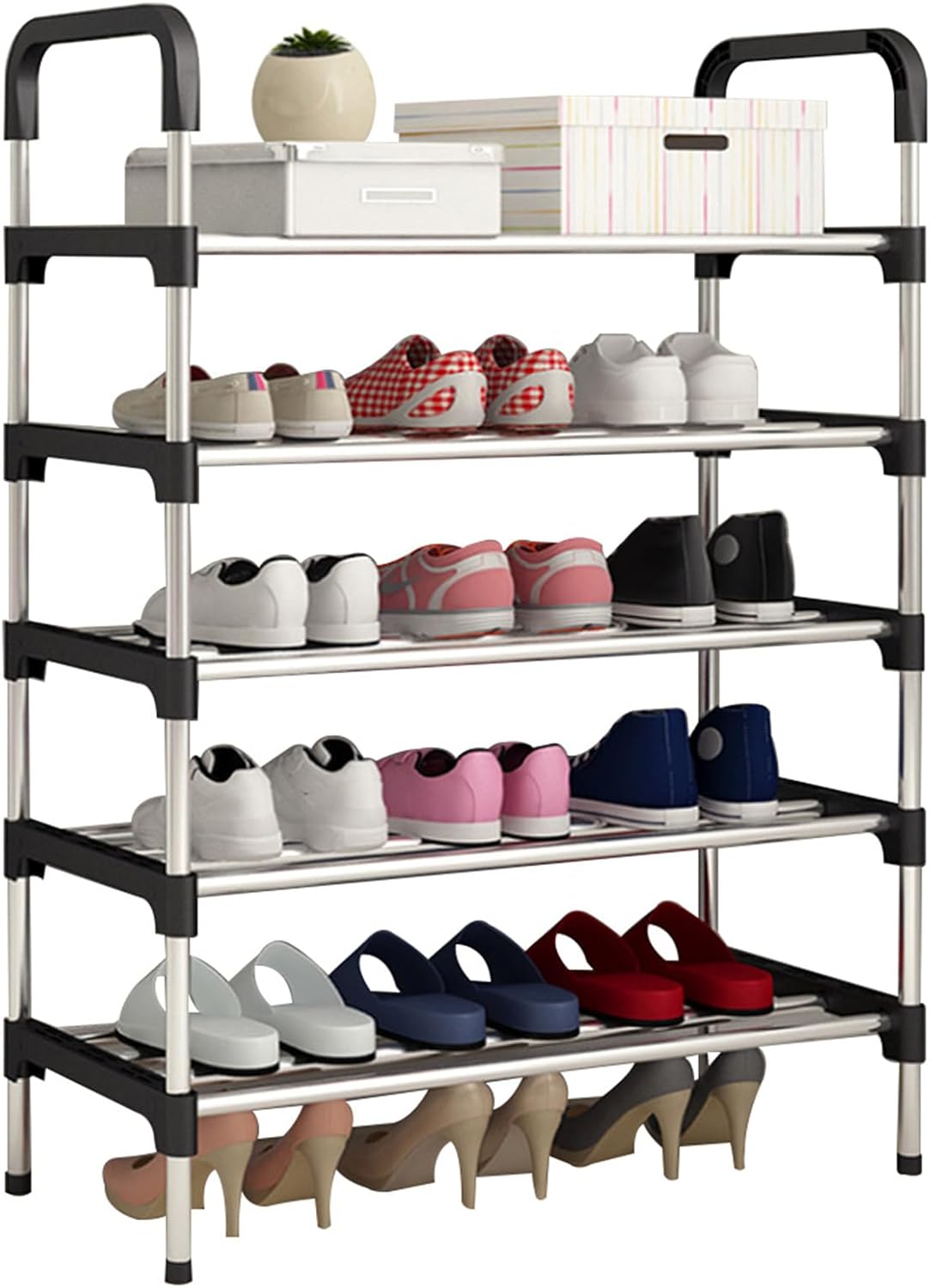 BTGGG Shoe Rack 5 Tiers Free Standing Metal Shoe Storage for 15-18 Pairs Wardrob...