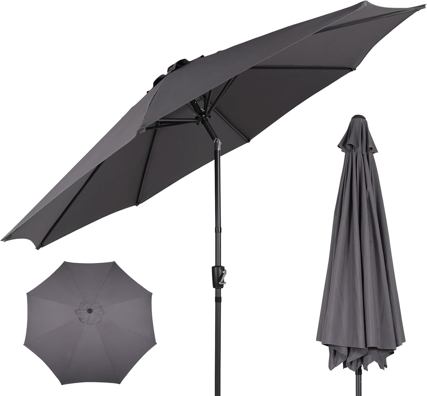 ZealWe Garden Parasol 3m Umbrella Outdoor Sun Shade with Tilt Crank Handle and 8...