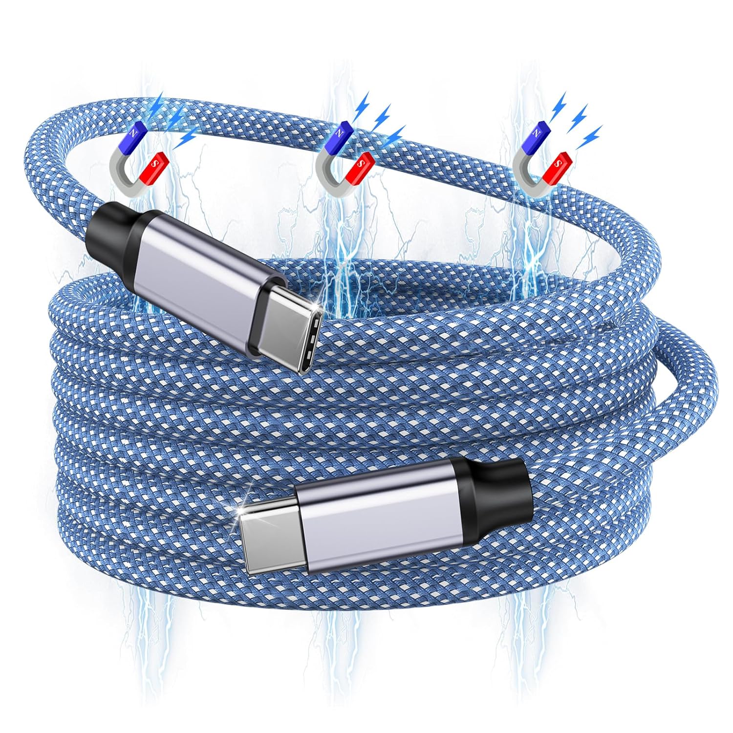 Magtame USB C Cable, 240W Magnetic USB C to USB C Cable 5ft, 5A Nylon Braided Ty...