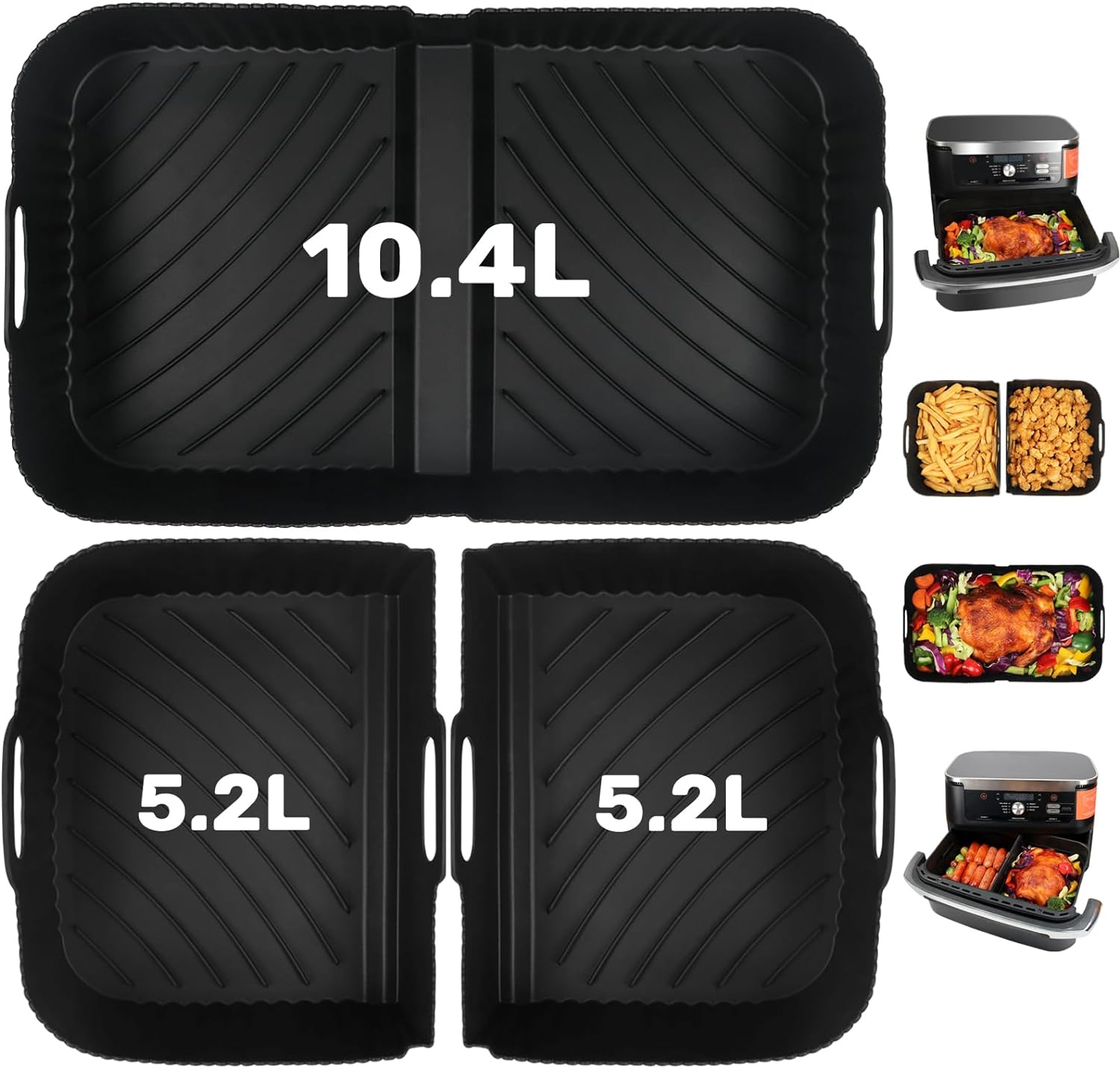 YQL Airfryer Silicone Liners for Ninja Foodi Flexdrawer Dual Air Fryer 10.4L AF5...
