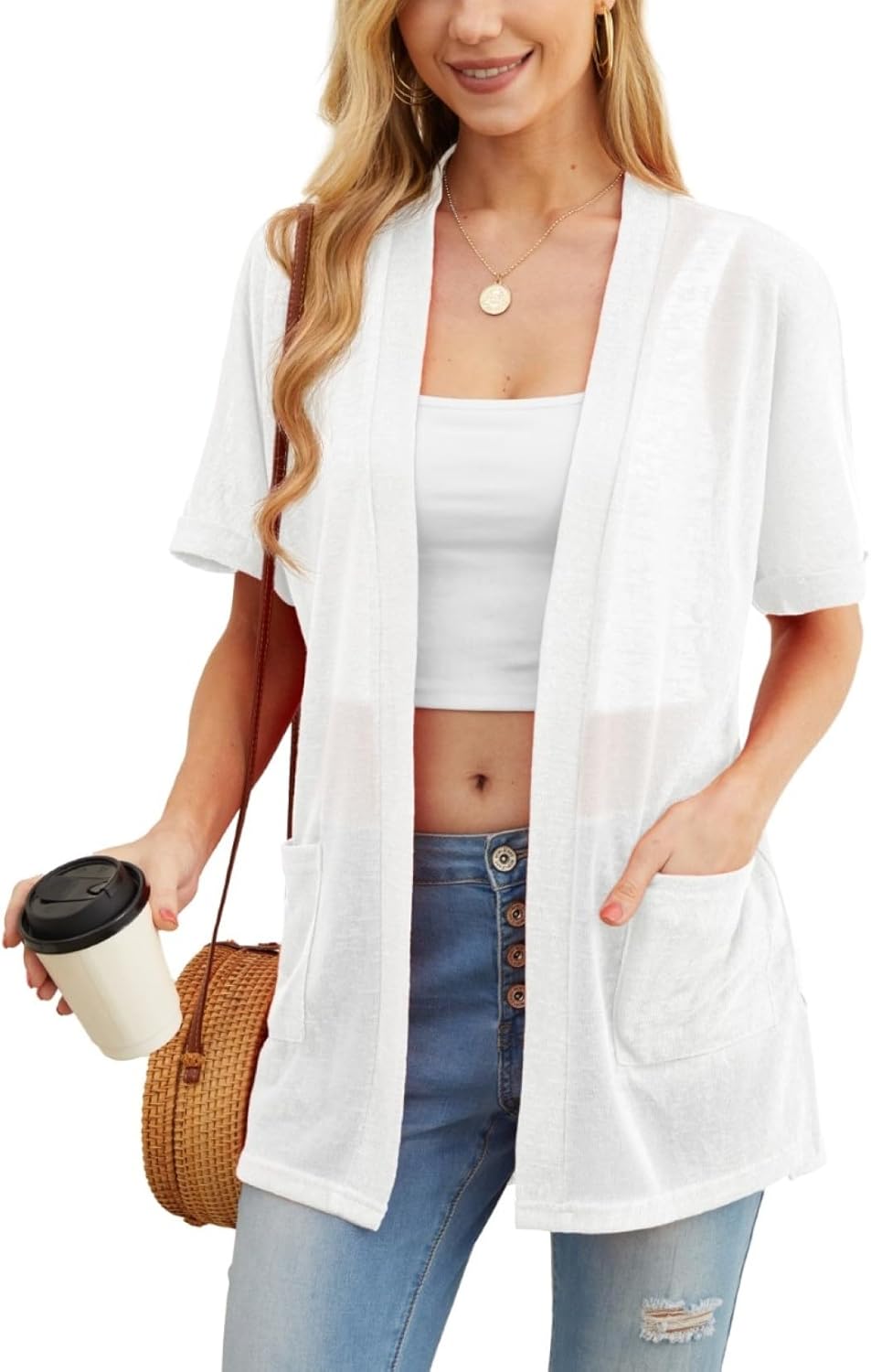 PrinStory Cardigans for Women Lightweight Short Sleeve Ladies Summer Cardigans w...