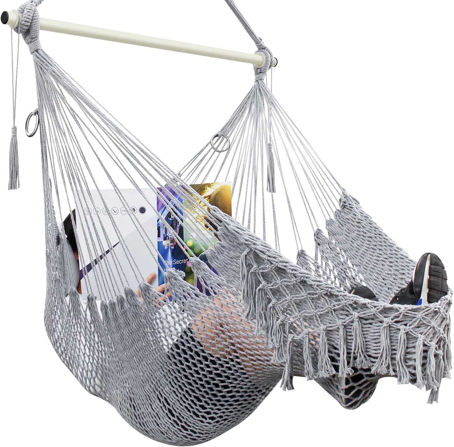 Hammock Chair, Mesh Swing Chair,Cotton Rope Handwoven Chair with Collapsible Met...