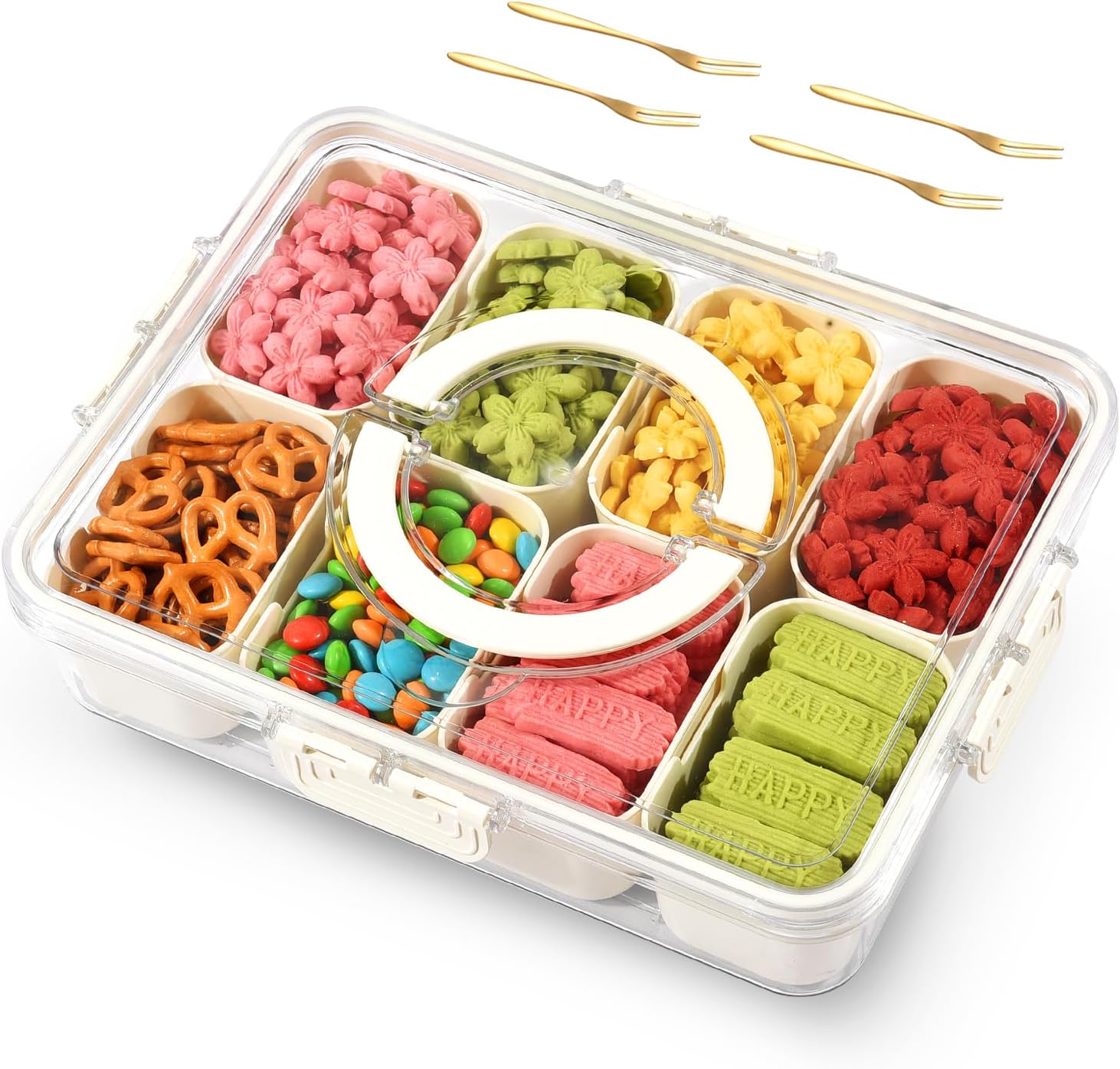 joyddo Divided Serving Tray with Lid,Snack Box with 8 Compartments Portable Snac...
