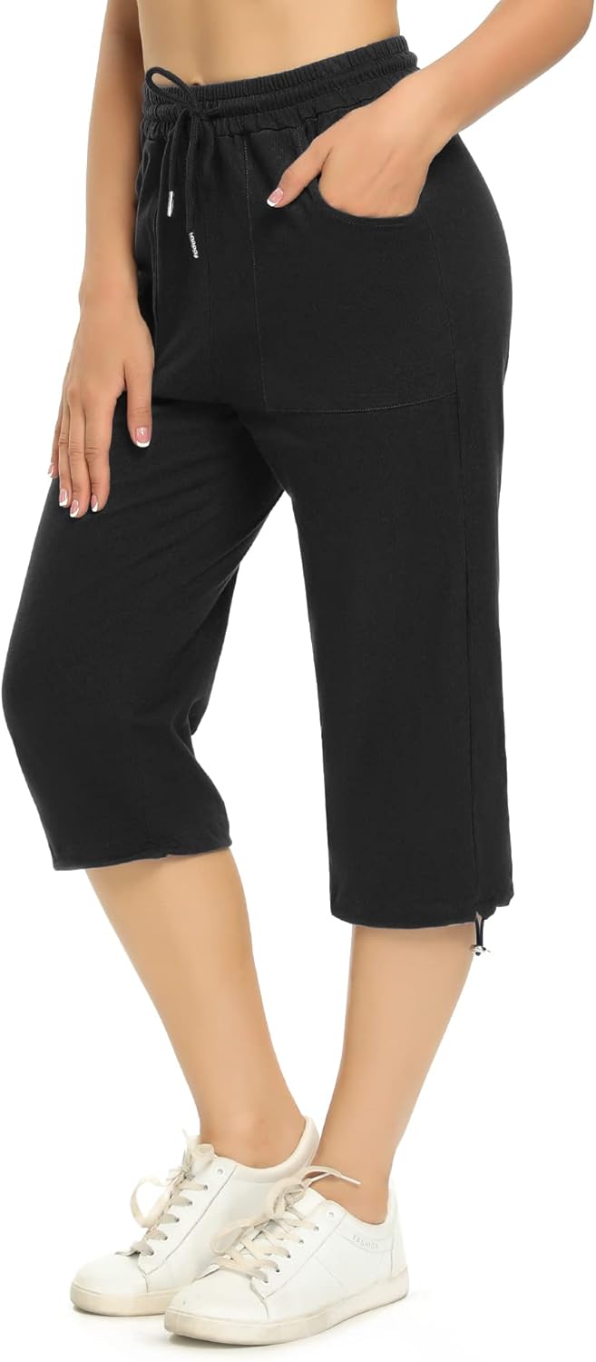 Totatuit Women's Summer Capri Trousers Jogging Bottoms 3/4 Cotton Summer Trouser...