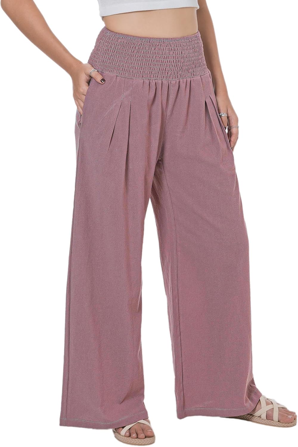 Lofbaz Women Summer Flowy Cotton Linen Palazzo Wide Leg Pants Beach High Waisted...