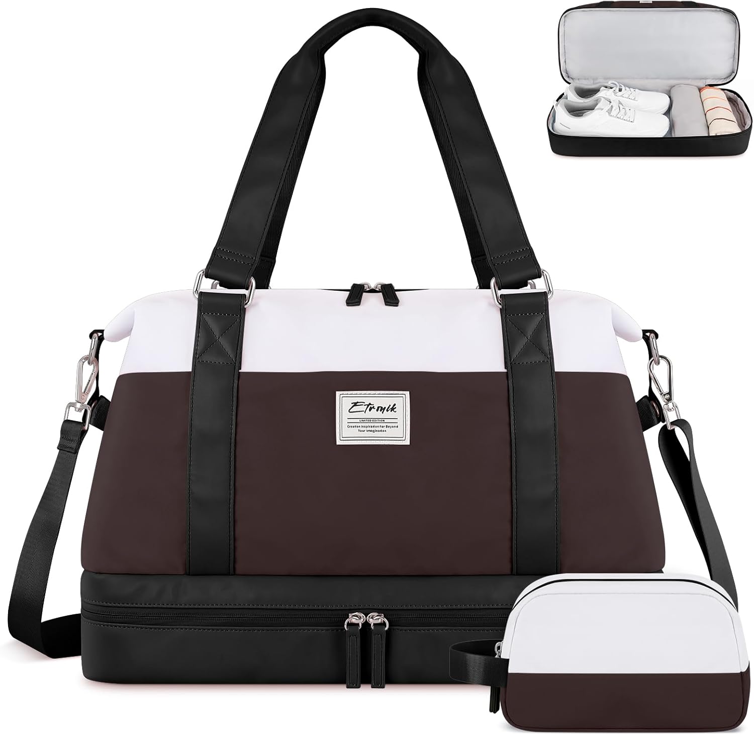 Travel Duffel Bag, ETRONIK Weekend Bag for Women with Shoes Compartment & Wet Po...