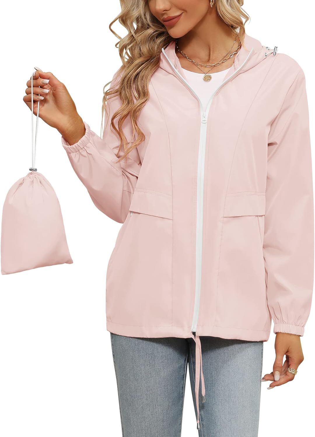 Tisfeer Raincoat for Women Waterproof Lightweight Trench Coat Windbreaker Packab...