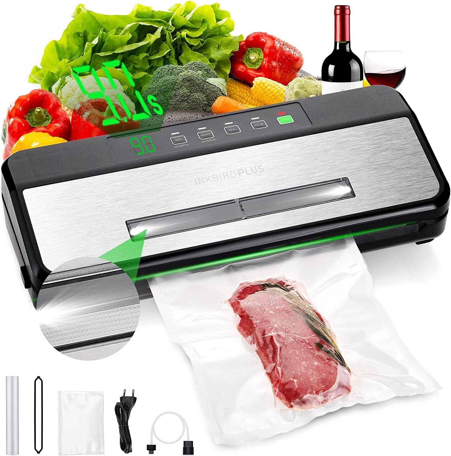 INKBIRD Vacuum Sealer Machine, Automatic Food Vacuum Sealer Machine, Sealing-Tim...