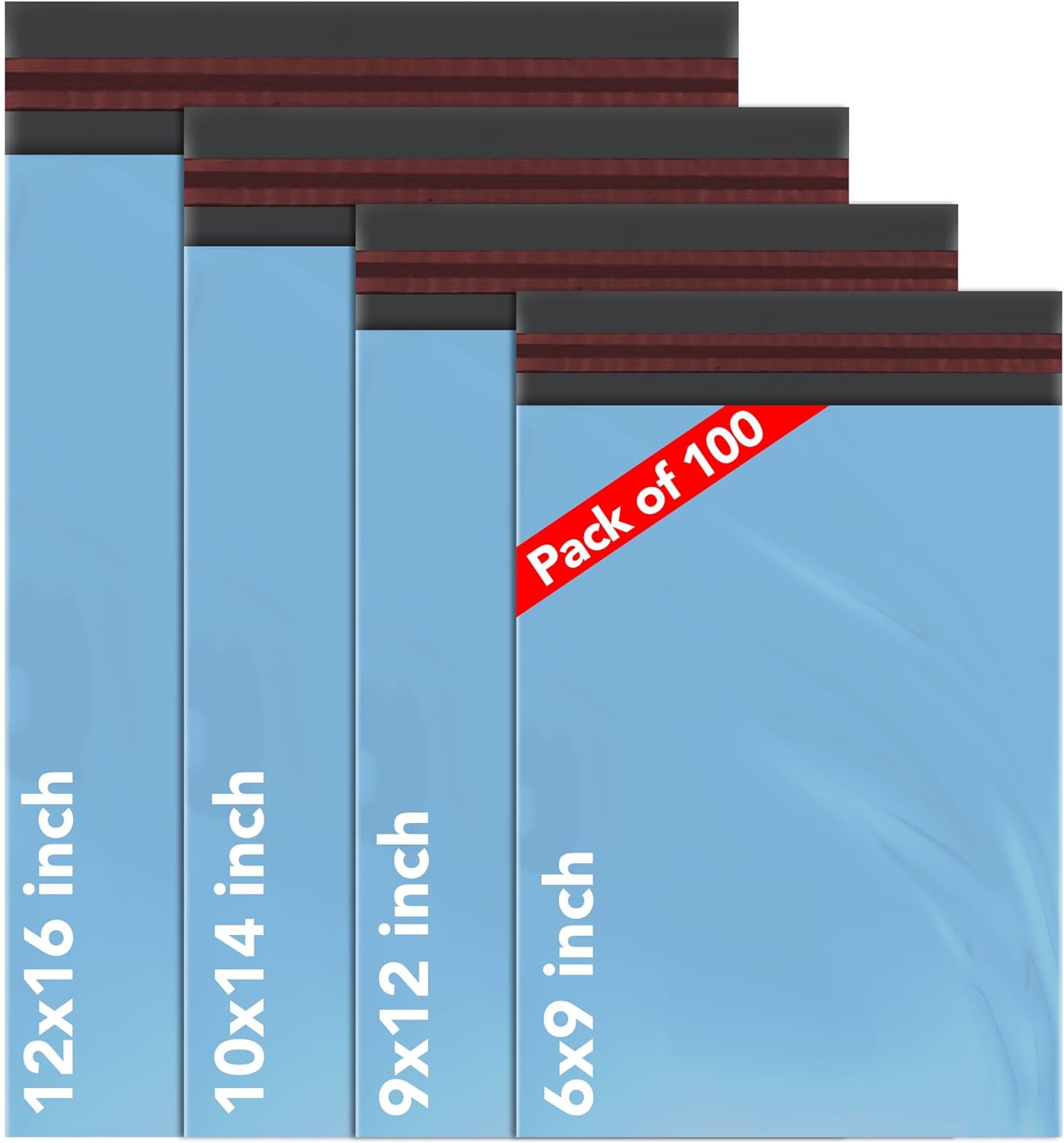 ISOUL 100 Mixed Size Blue Mailing Bags, Self Seal 4 Size Strong Waterproof Poly...