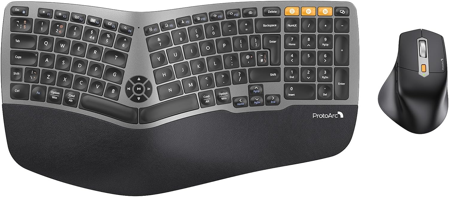 ProtoArc EKM01 Ergonomic Wireless Keyboard and Mouse, Ergo Bluetooth Keyboard an...