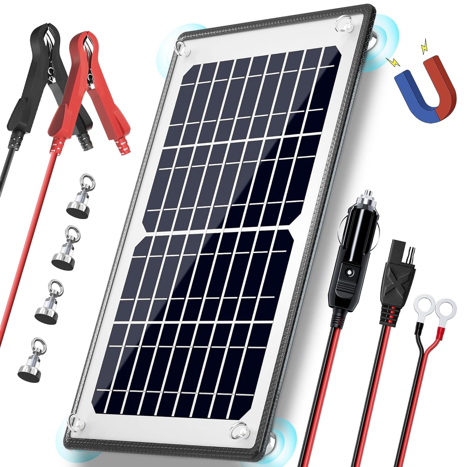 POWOXI Solar Panel, 12V 10W Magnetic Solar Battery Charger Maintainer, Built-in...