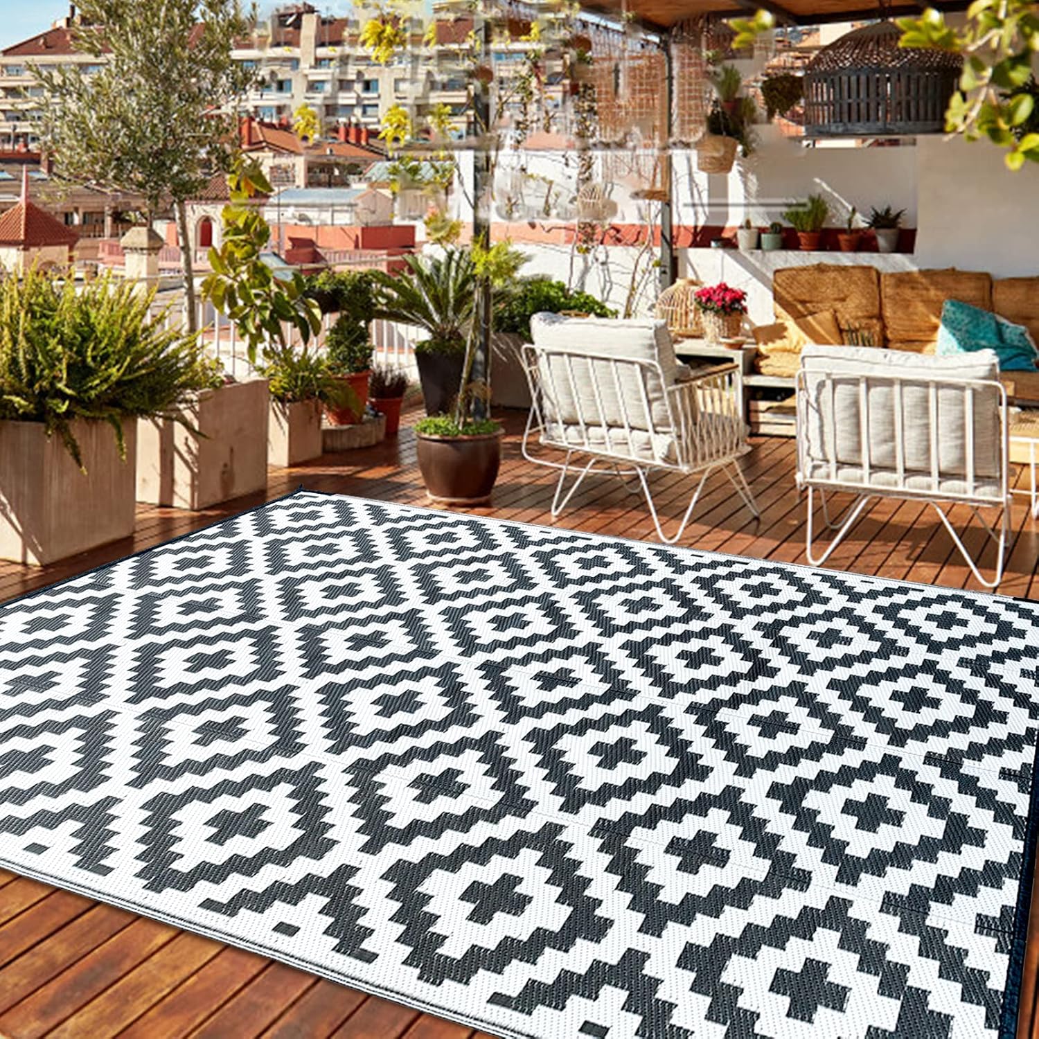 CHOSHOME Outdoor Rug for Garden 150x240CM Large Outdoor Rugs Waterproof Camping...