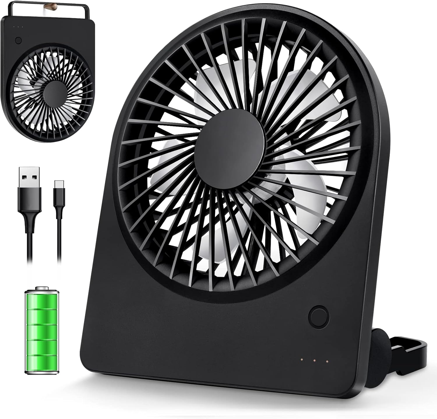 Small Desk Fan Silent, 2000mAh USB Rechargeable Ba...