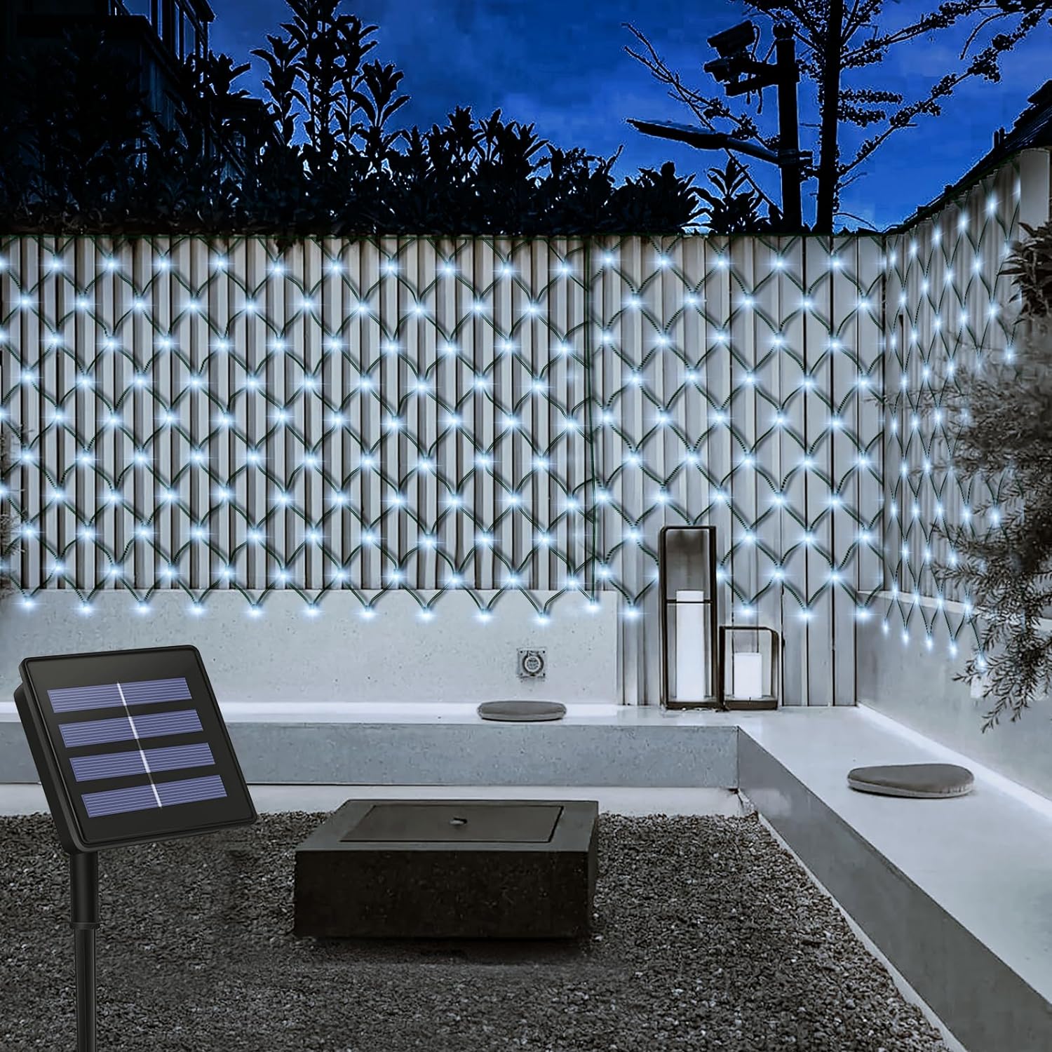 3m x 2m Solar Garden Net Lights String Outdoor Cool White, Auto On/Off, 8 Modes...