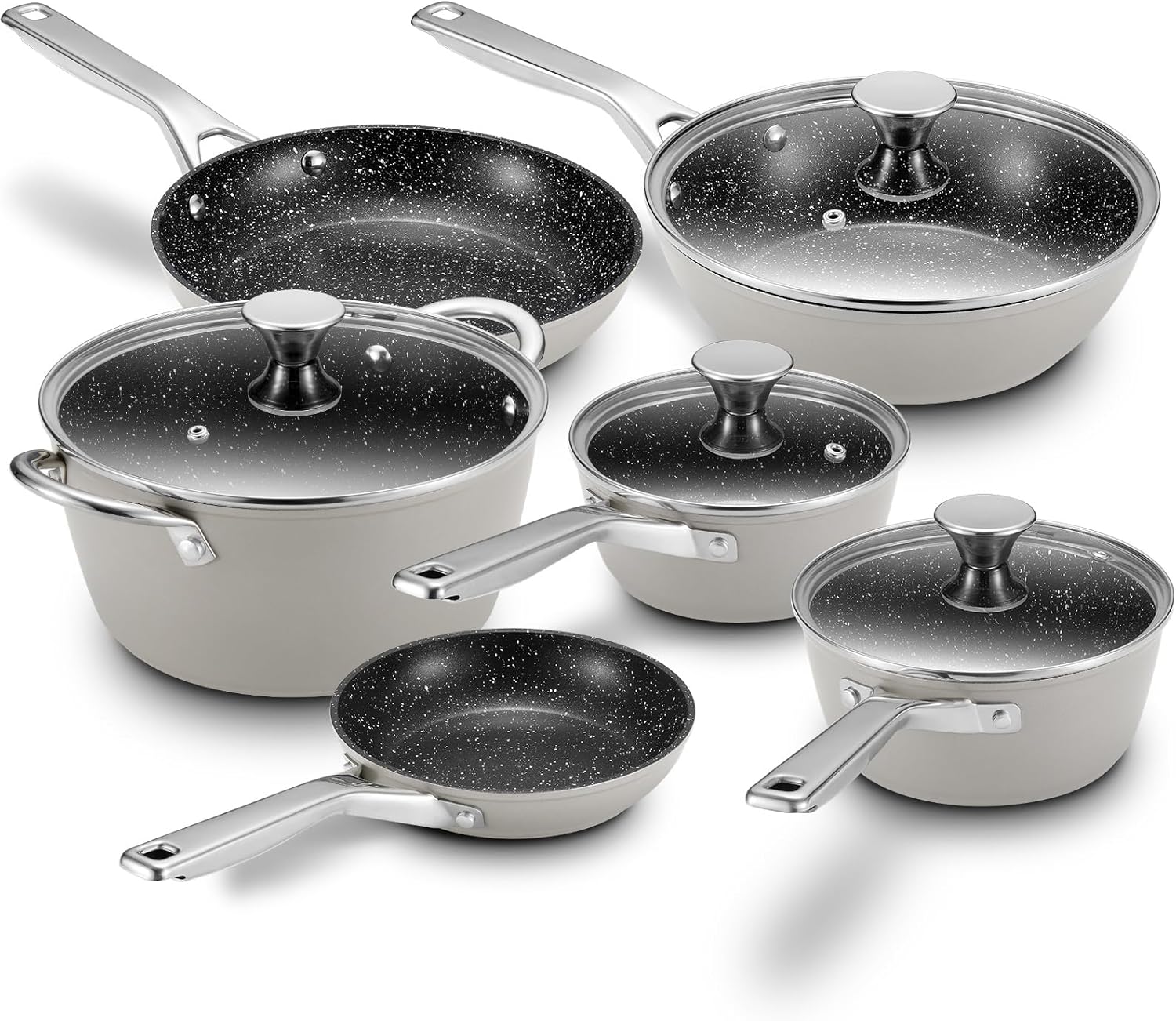 Induction Hob Pan Set, BEZIA Pots and Pans Set Nonstick 10-Piece, PFOS & PFOA Fr...