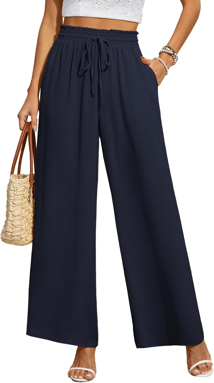 BEIGAI Women Trousers Elasticated High Waist Wide Leg Pants with Pockets Ladies...