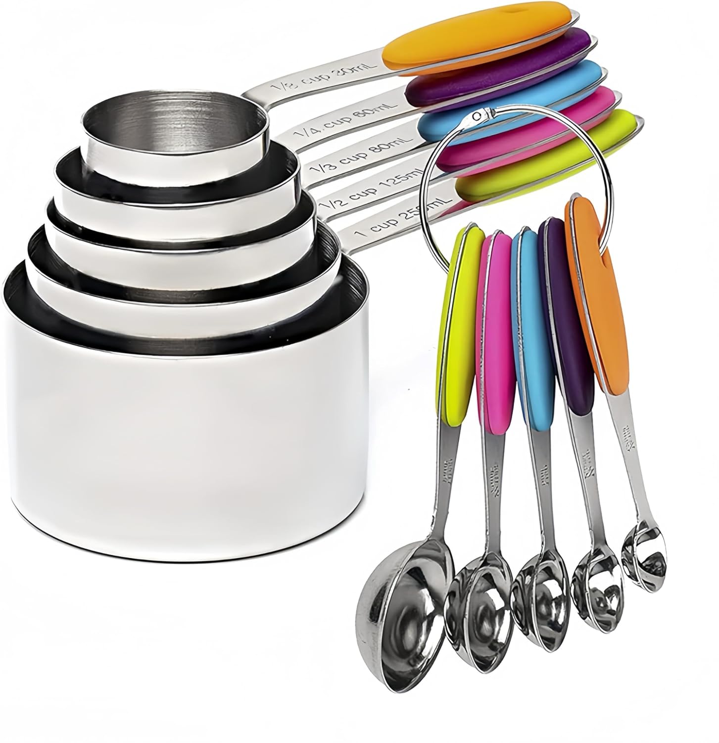 10 Pcs Measuring Cups and Spoons Set, Includes 5 Stainless Steel Nesting Measuri...