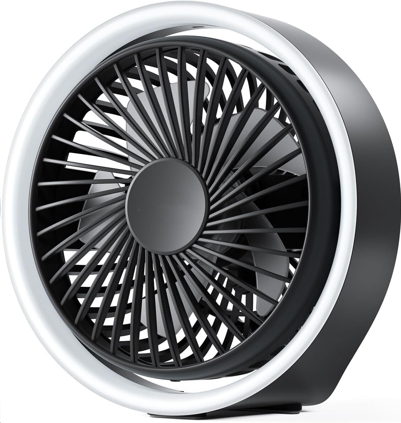 EasyAcc USB Desk Fan with LED Light,Battery Fan Silent 5-Blade Strong Airflow,3...