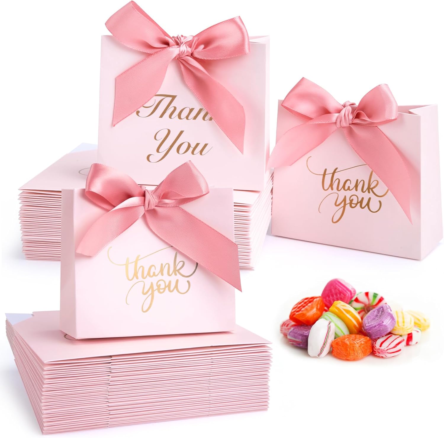 VGOODALL 30PCS Thank You Gift Bags, Party Favour Bags with Bow Ribbon Mini Pink...