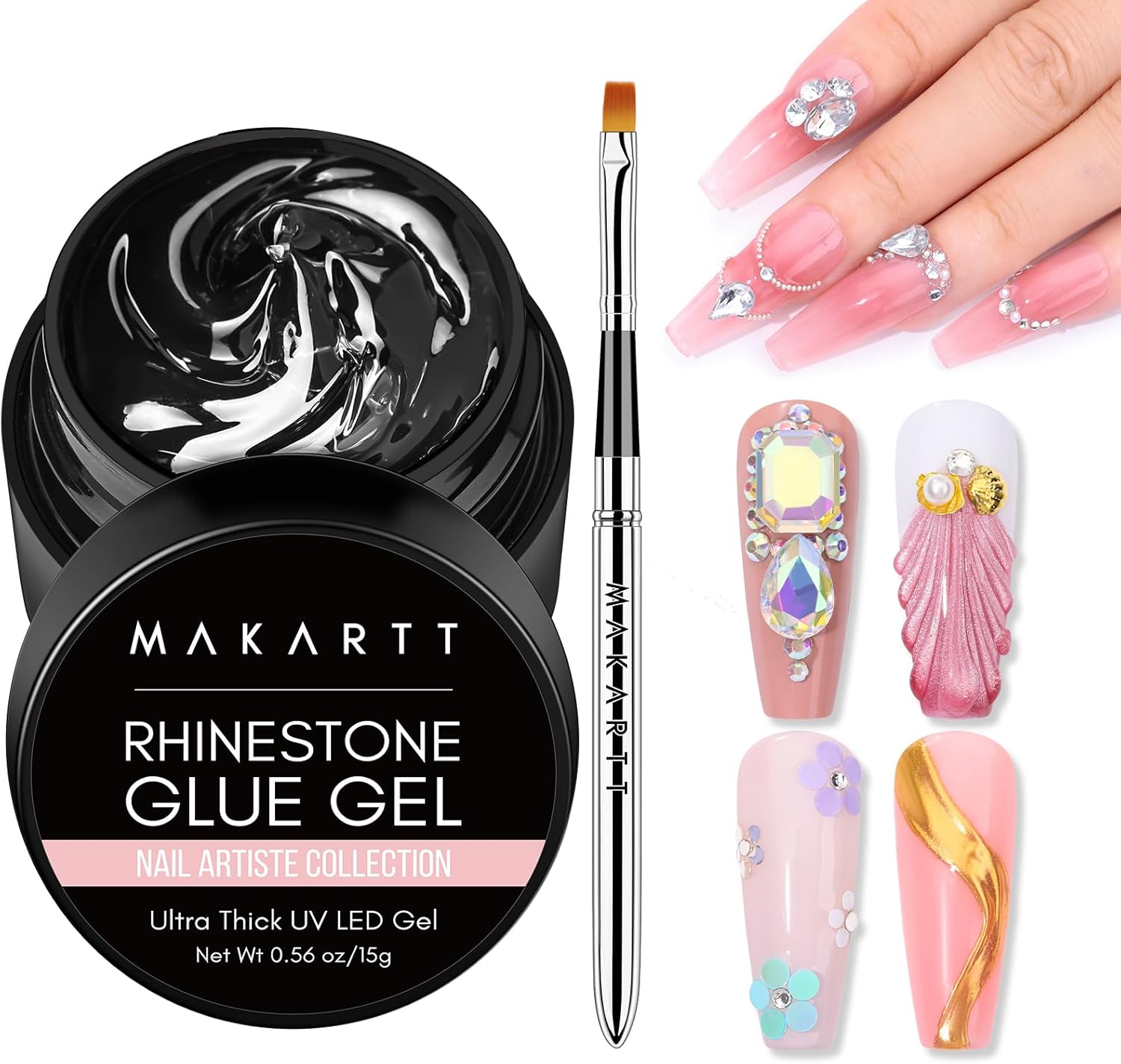 Makartt Nail Rhinestone Glue Gel Kit, 15g Super Adhesive Nail Gel for Gems, Nail...