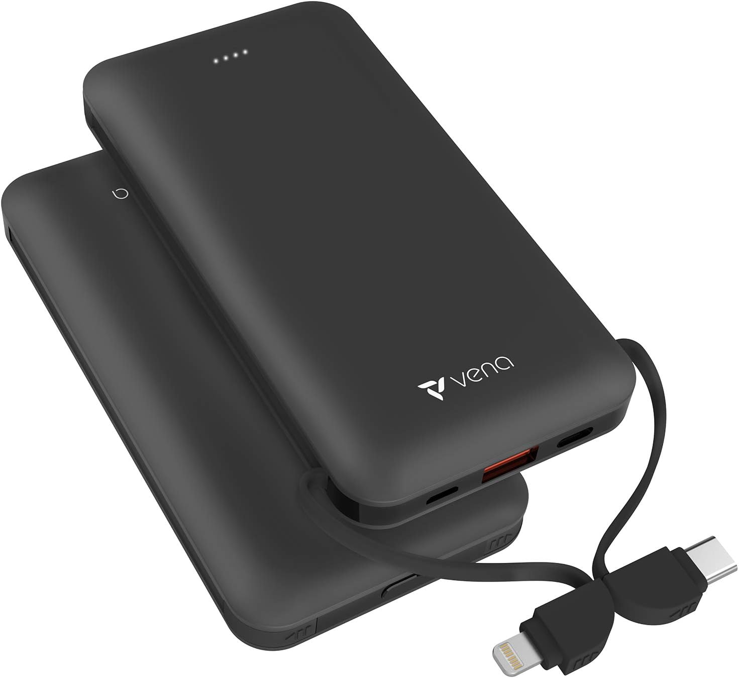 Vena 10,000 mAh Portable Battery Charger with Built-In USB-C & MFI Lightning Cab...