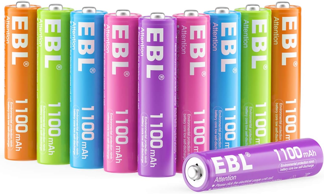EBL AAA 1100mAh Ni-Mh Rechargeable Batteries, 10 Pack AAA Batteries with Storage...