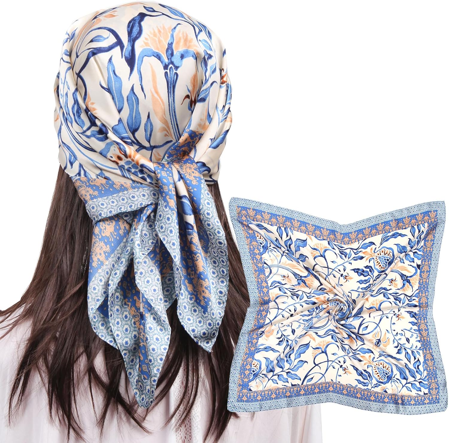 MEANBEAUTY 27.5" Square Silk Like Head Scarf for Women Satin Bandana Head Scarve...