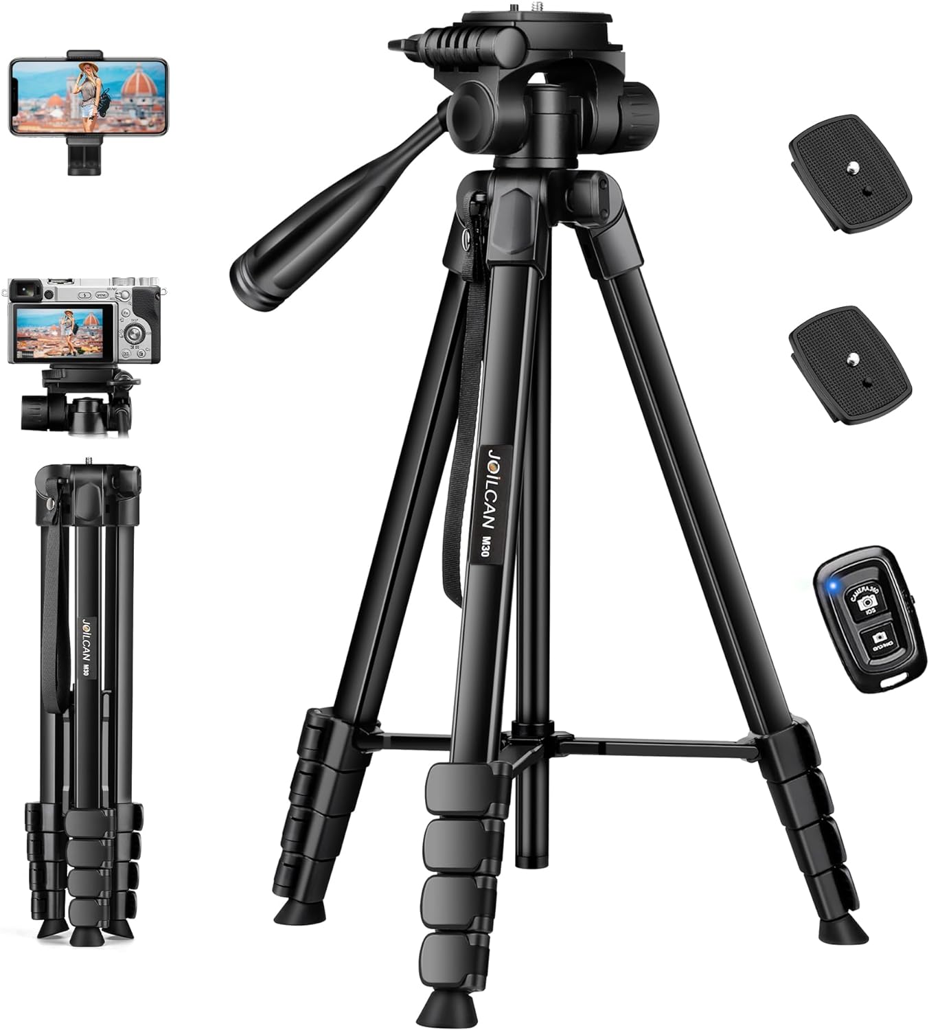 JOILCAN Phone Tripod for iPhone 67 Inch/171cm, Detachable 3 Way Pan Head Aluminu...