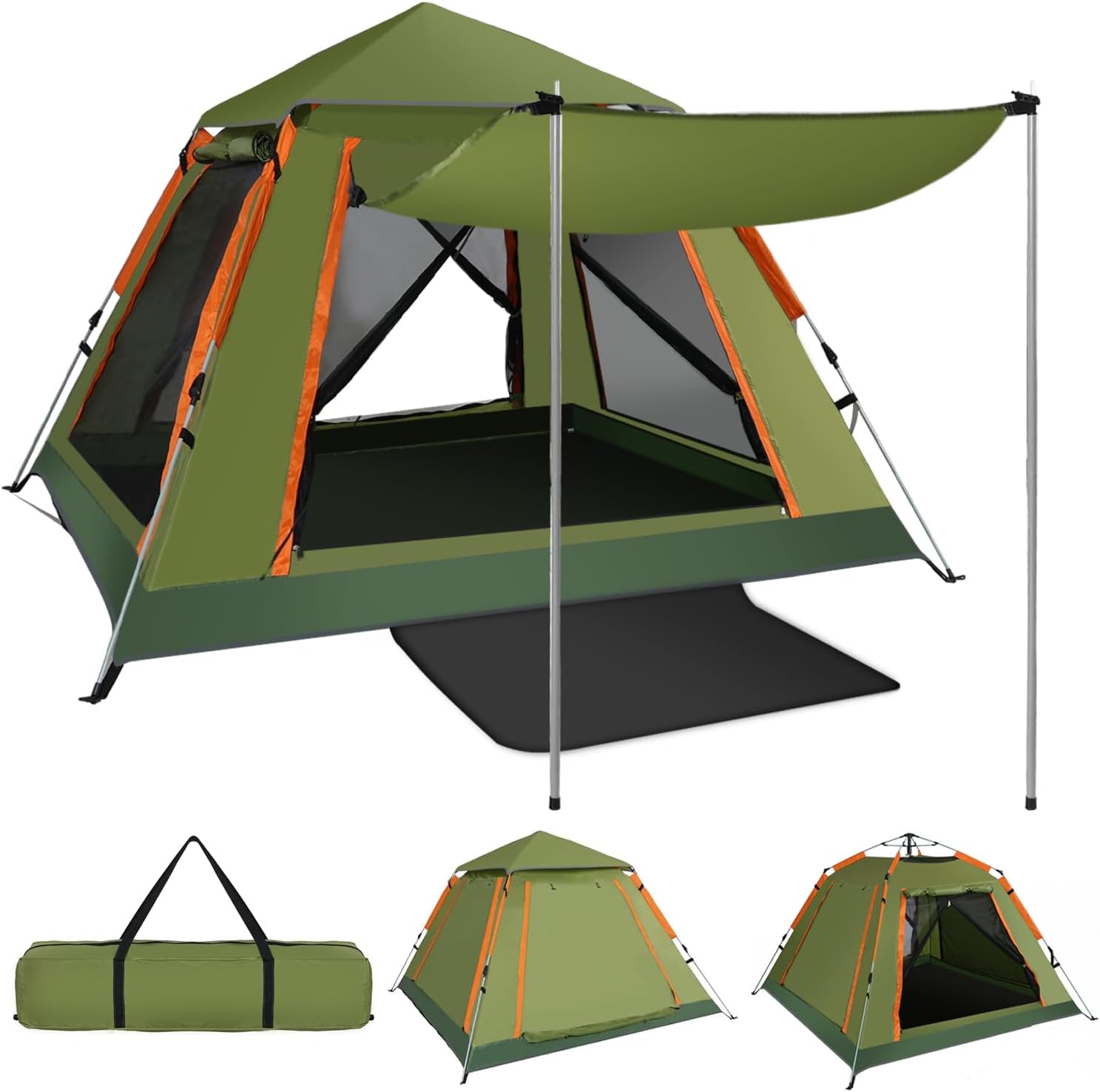 ZealWe Pop Up Tent, 4 Man Camping Tent with Porch Family Dome Tent Waterproof wi...