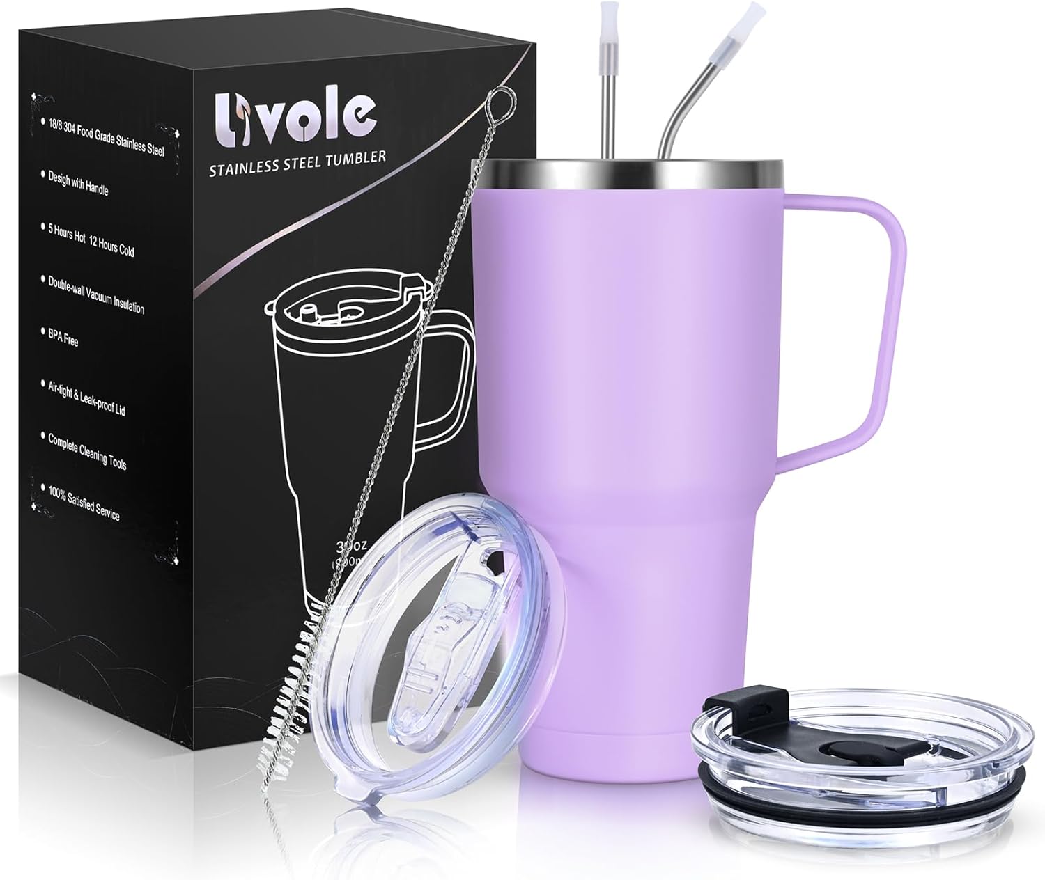 Livole 30oz 900ml Travel Tumbler with Handle, Insulated Vacuum Travel Coffee Mug...