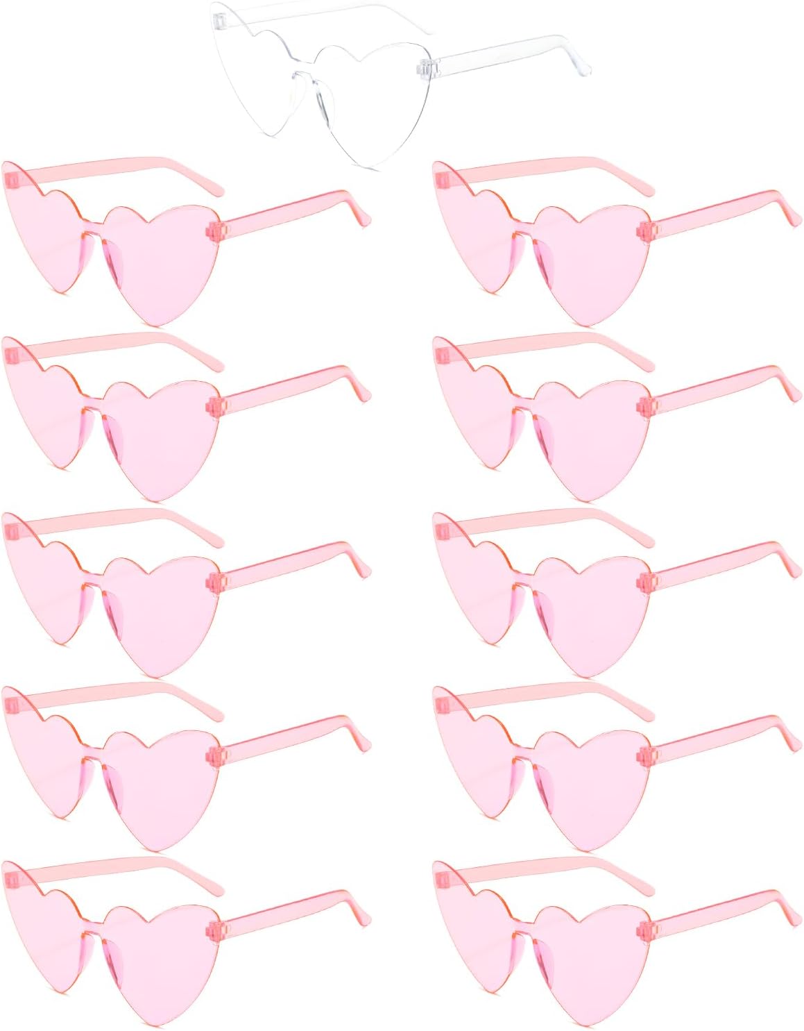 11 Pairs Hen Heart Shaped Glasses Rimless Frameless Sunglasses Transparent Tinte...
