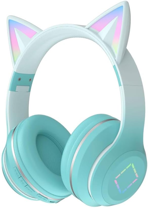 Usoun Kids Headphones,Cat Ear Led Light Bluetooth Kids Headphones with Mic,Girls...