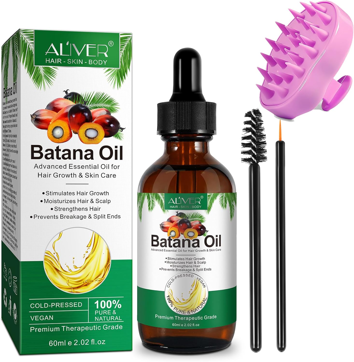 Batana Oil for Hair Growth, Organic Cold Press Batana Oil with Silicone Scalp Ma...