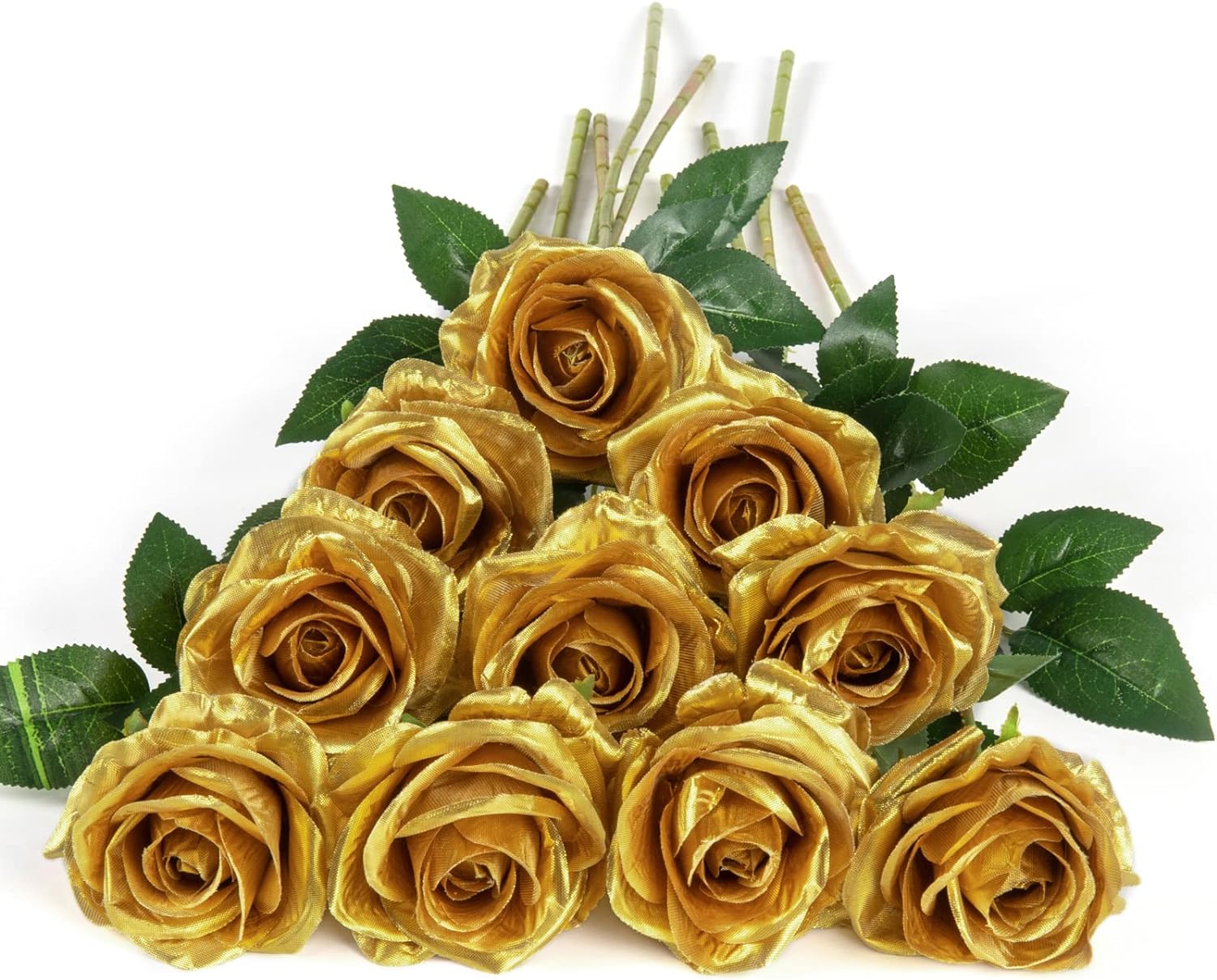 DuHouse 10Pcs Artificial Roses Fake Silk Flowers Realistic Bridal Bouquets with...