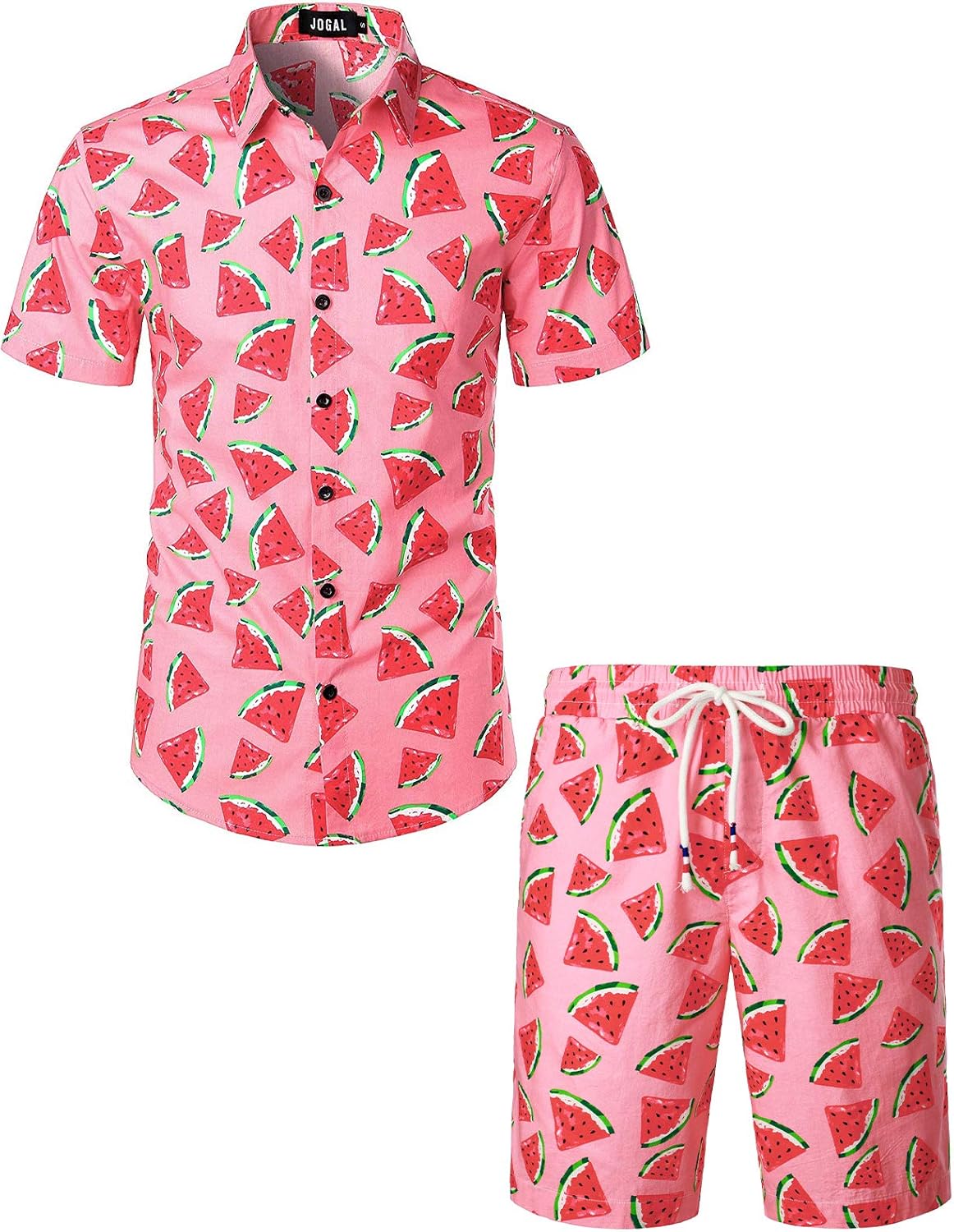 JOGAL Mens Fun Fruit Print Hawaiian Shirts Suits Short Sleeve Casual Button Down...