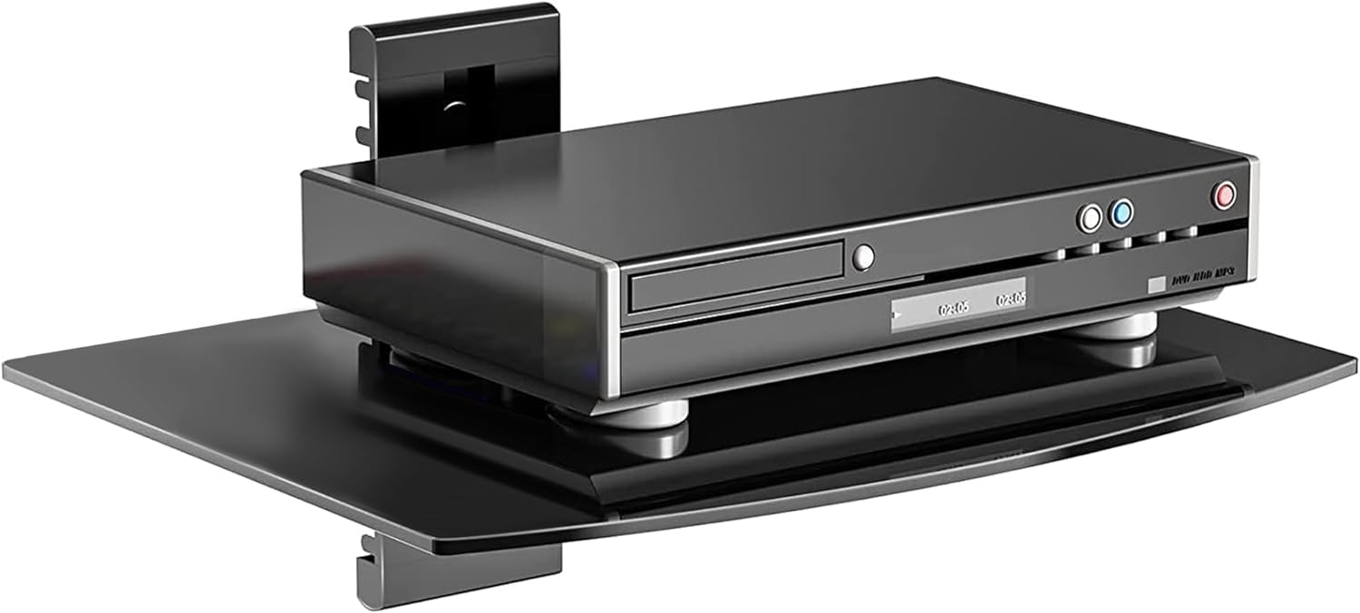 suptek Glass Floating Shelves, TV Wall Mount with Shelf for DVD Player / PS4 / C...