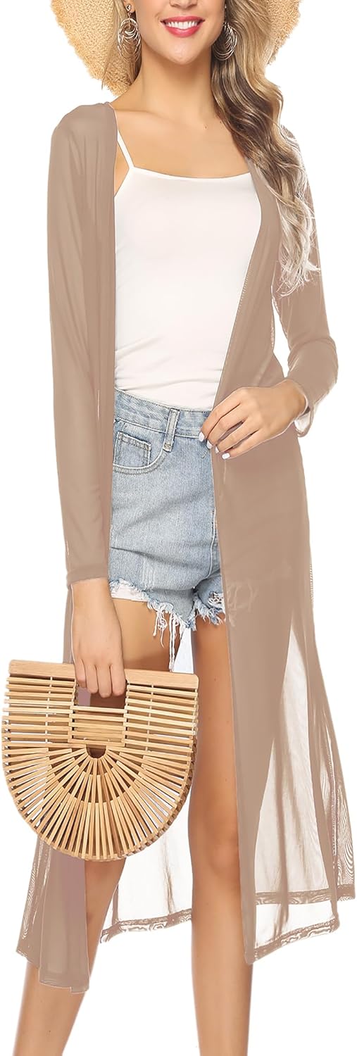 Totatuit Women Long Sheer Cardigan Long Sleeve Open Front Thin Summer Lightweigh...