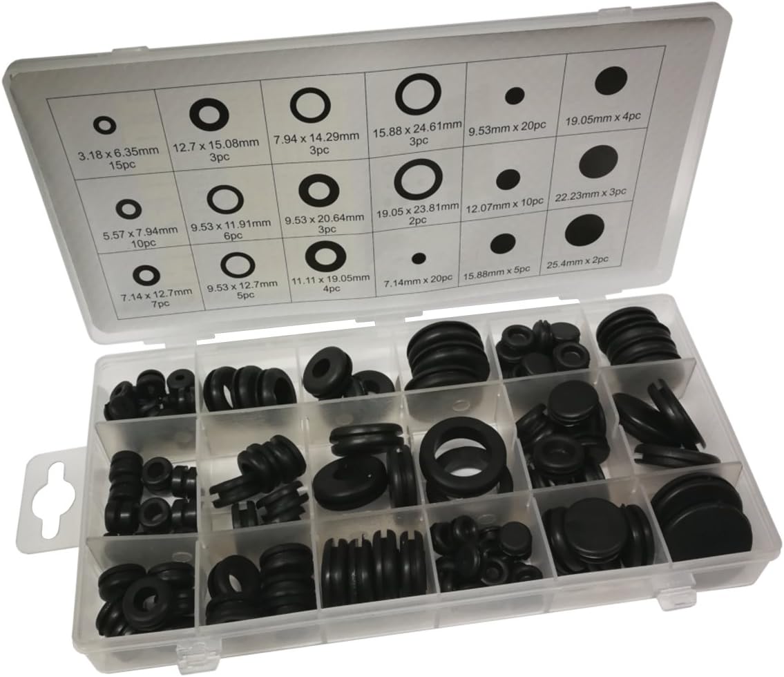 125Pce Rubber Grommet Assortment Pack Open & Closed Blanking Grommets For Wiring