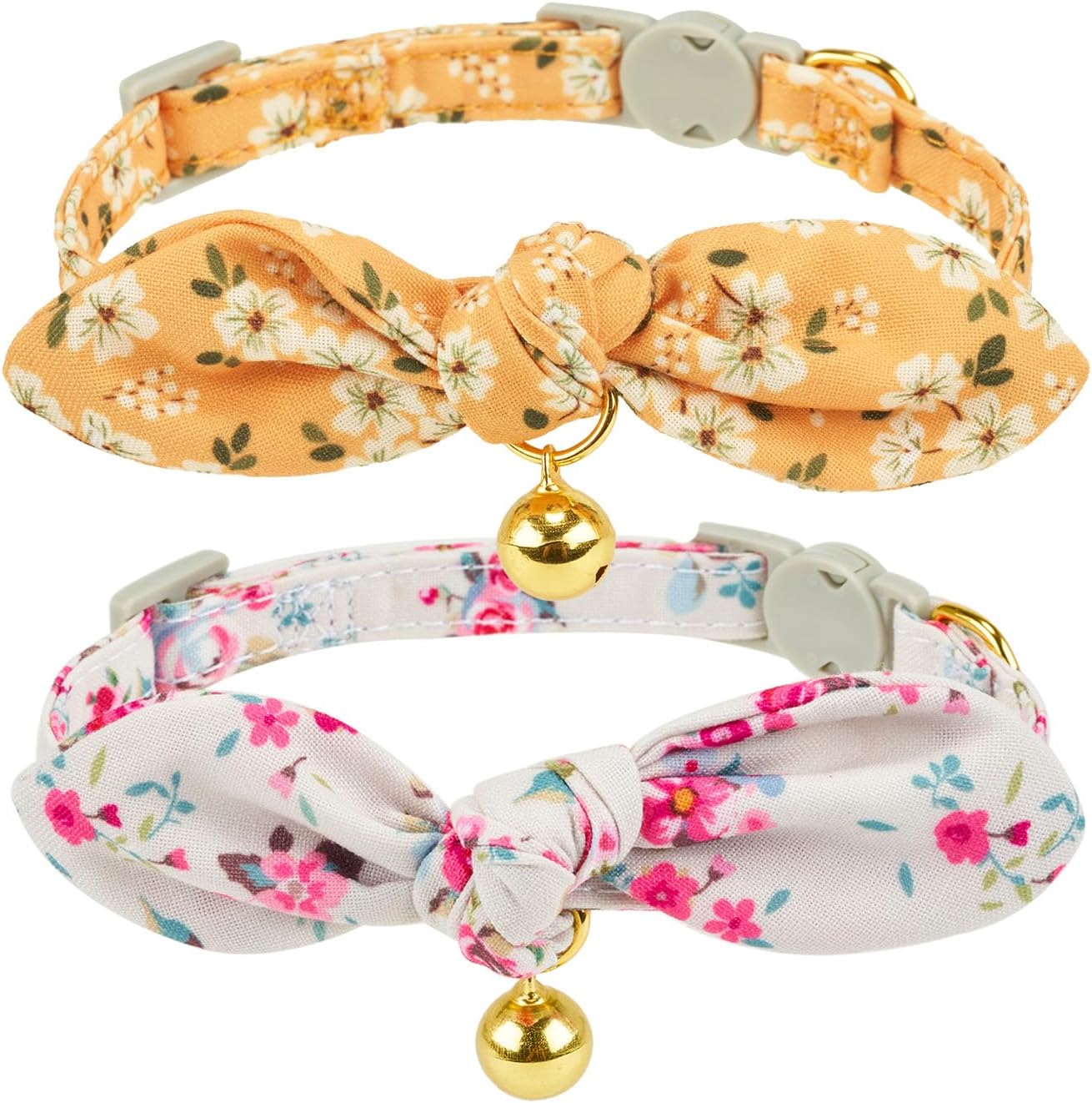 YUDOTE Soft Cotton Cat Collar with Removeable Hand-tied Bowtie,Pack of 2 Kitty C...