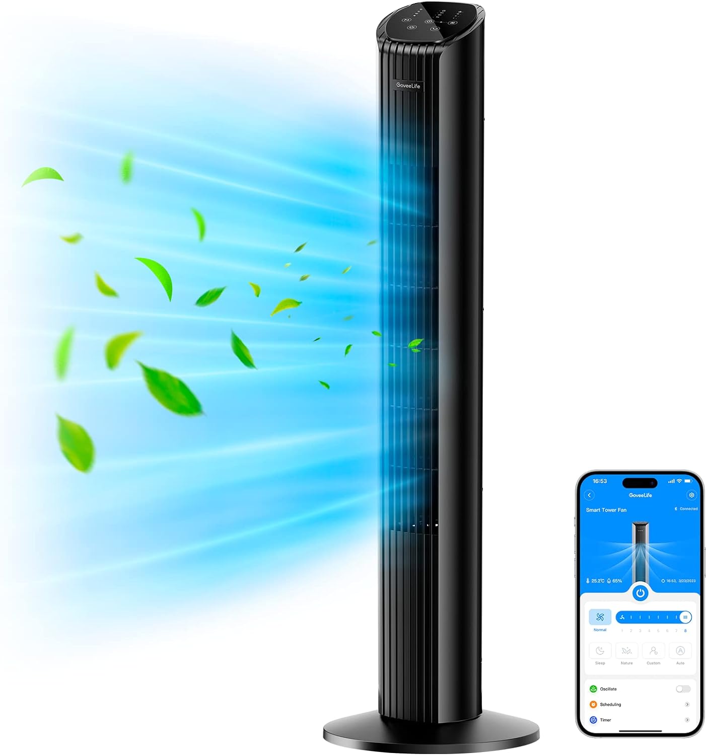 GoveeLife 36'' Smart Tower Fan for Bedroom, Oscillating Fan with Temperature Aut...