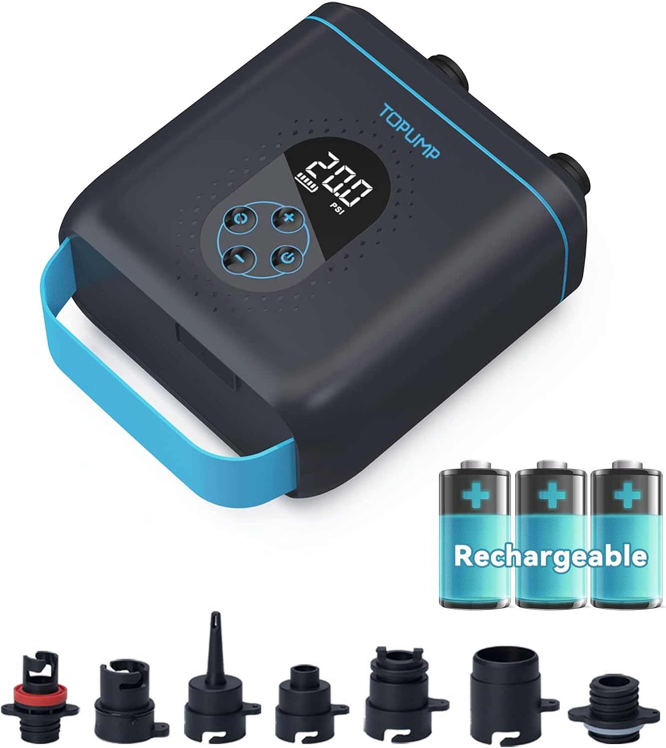 TOPUMP Rechargable SUP Pump TPS260, 20PSI Electric Paddle Board Pump with Auto-O...