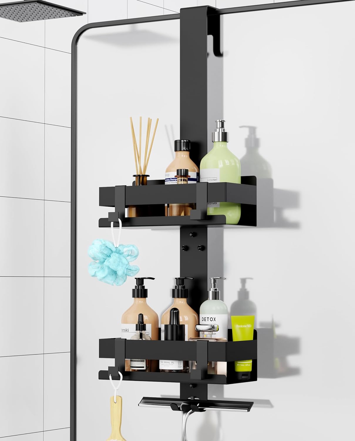 Cooeco Black Shower Shelf no Drilling - Stainless Steel Over Door Shower Caddy,...