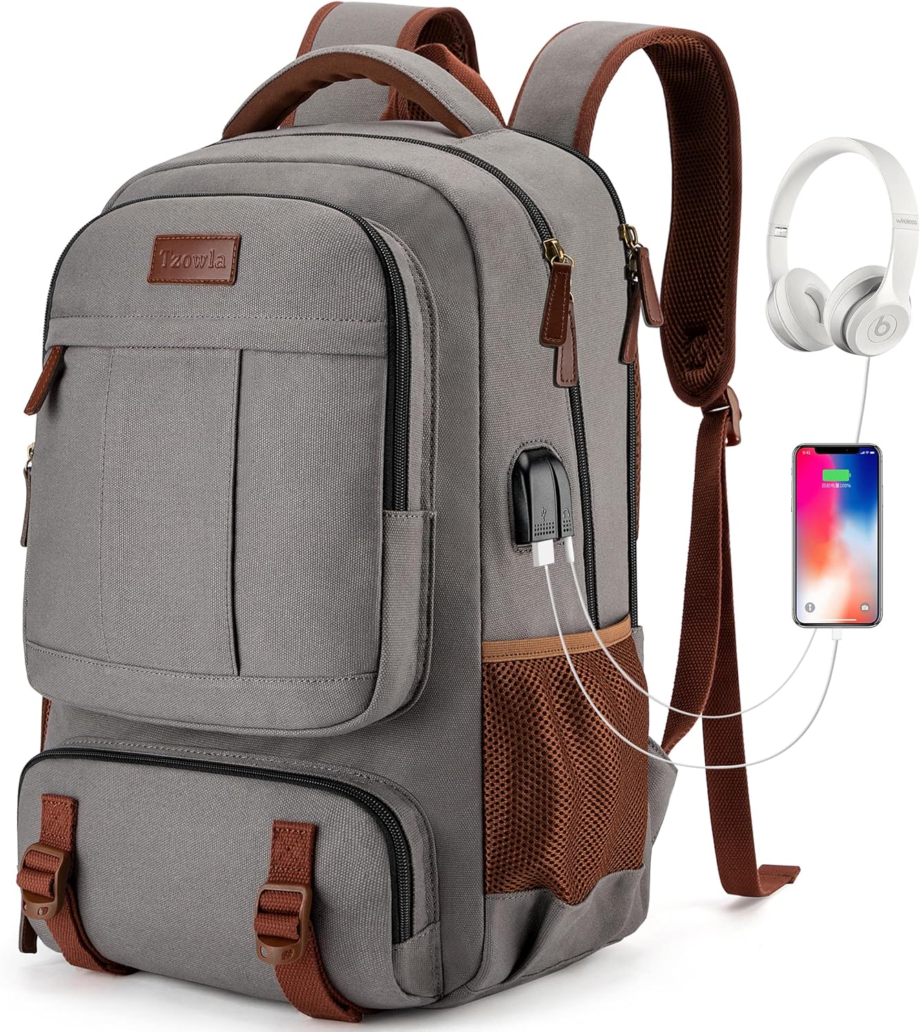 Tzowla Canvas Laptop Backpack Mens Womens,Vintage Travel Work Hiking Backpacks,S...