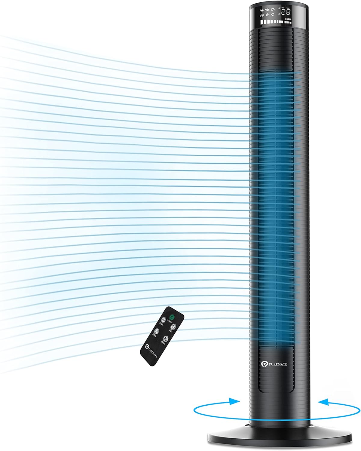 PureMate Tower Fan, 38-inch Oscillating Cooling Fan with Remote, 3 Fan Speeds, L...