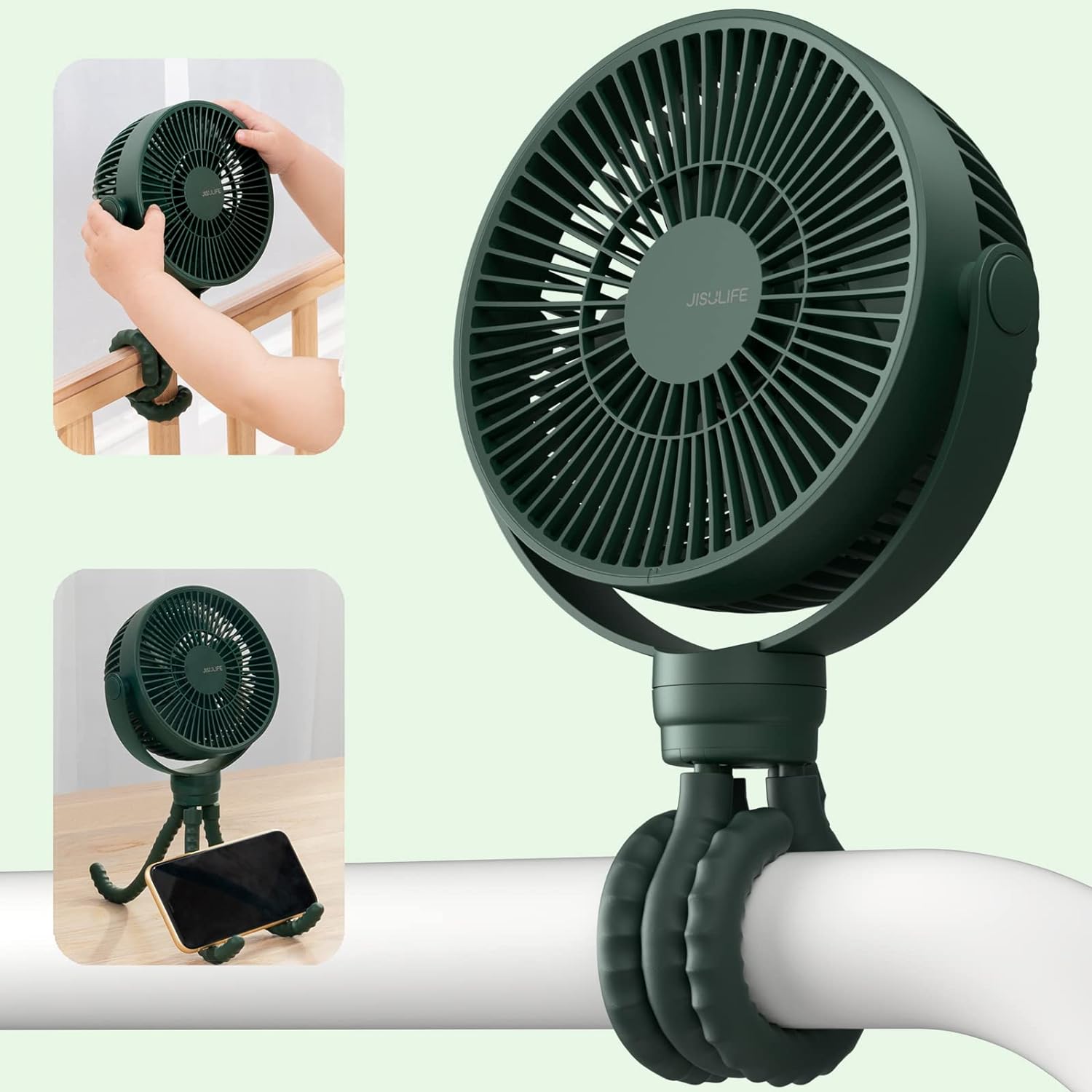 JISULIFE Stroller Fan, 4000mAh Flexible Tripod Fan, Mini Baby Fan Battery Operat...
