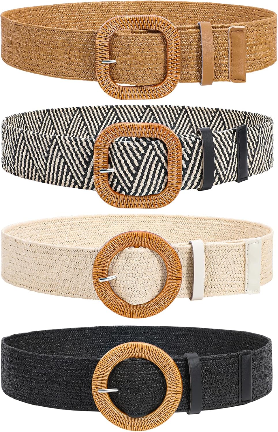 JASGOOD Elastic Wide Belts for Women- Fashion Straw Woven Elastic Stretch Waist...