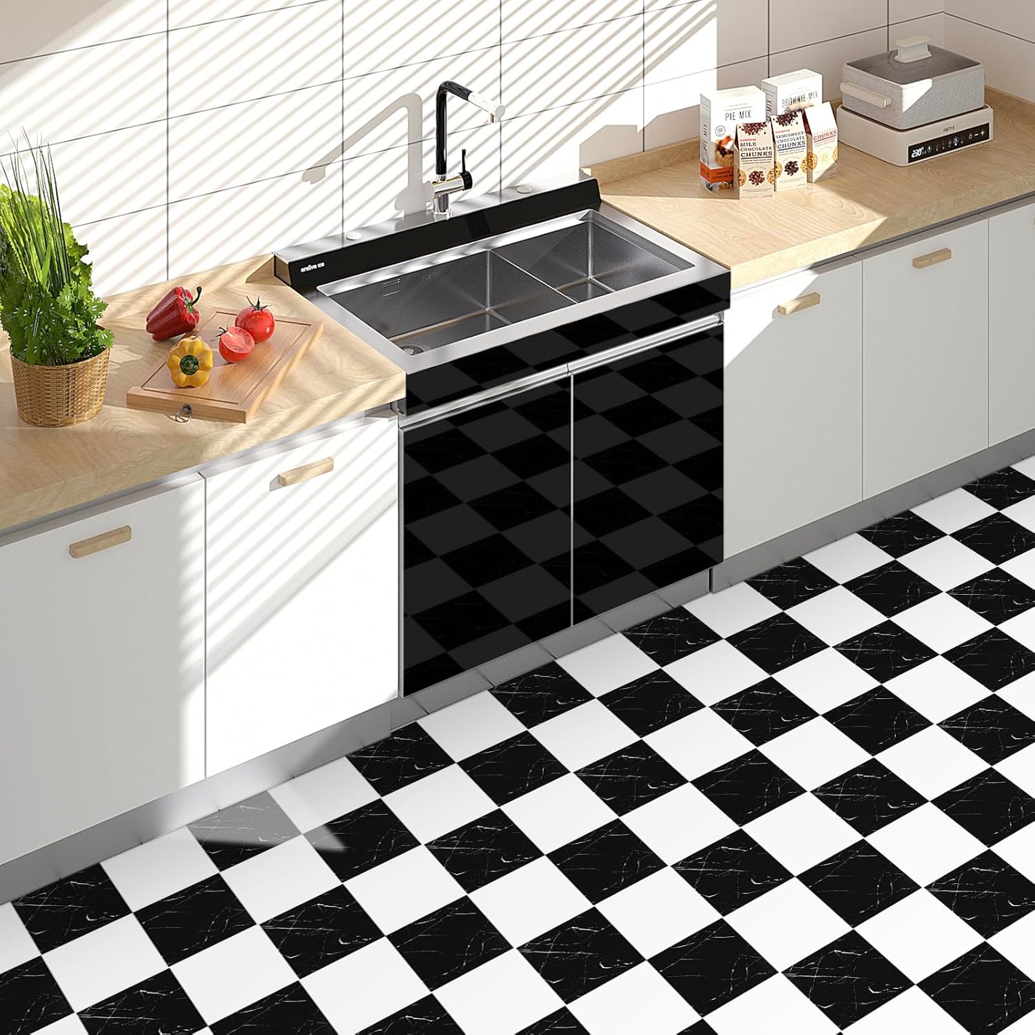 Elffloor Self Adhesive Floor Tiles,Vinyl Flooring Adhesive Tiles, Waterproof Flo...