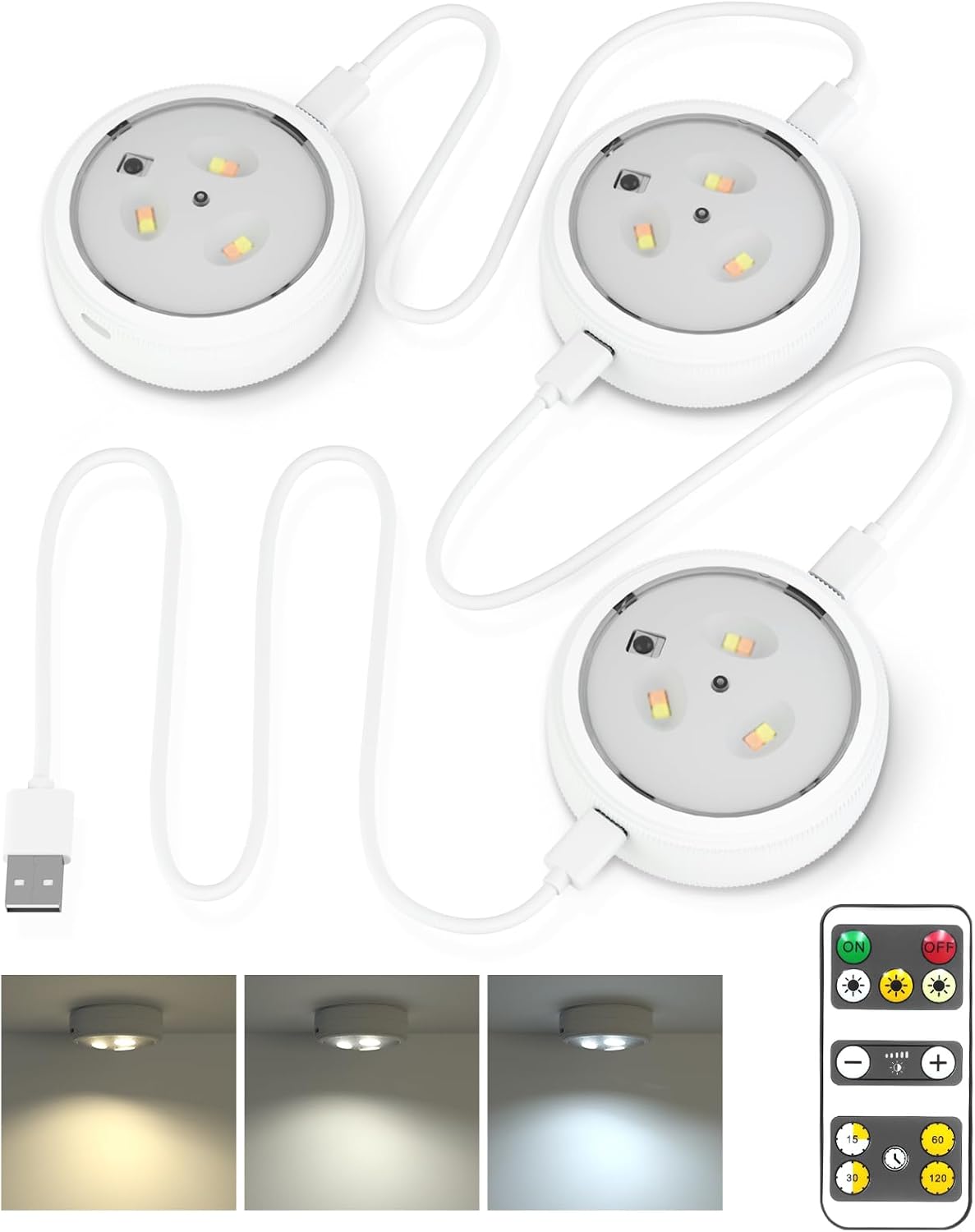 Puck Lights with Remote, 2 in 1 Under Cabinet Kitchen Lights Battery Operated, 3...