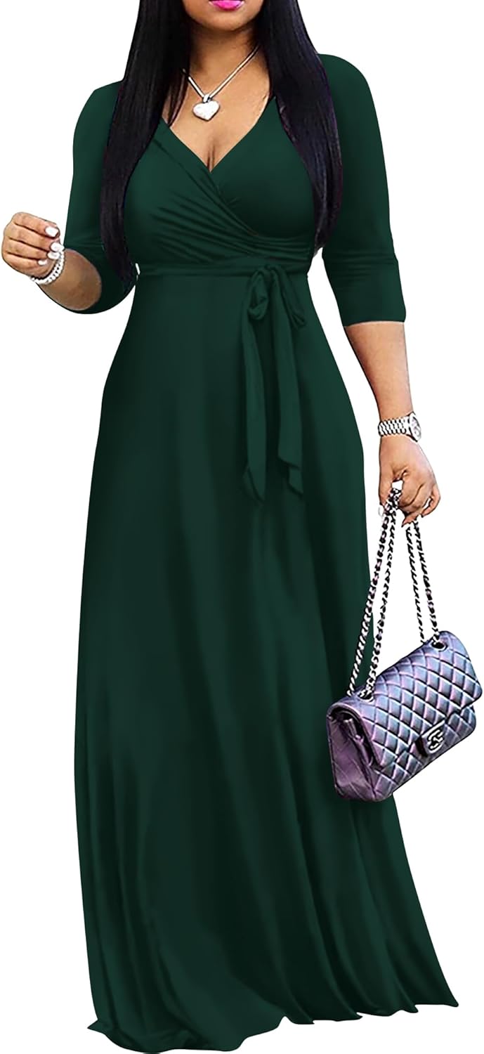 FANDEE Women's 2024 Maxi Dress - Solid Color Bohemian Summer Long Maxi Dress V-N...